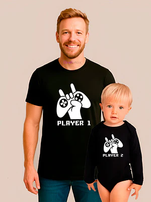 Polera Gamer Player 1 2 Pack Padre E Hijo Familia Grafimax