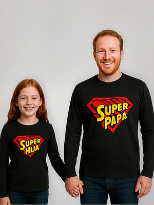 Polera Manga Larga Pack Papá Super Papá Super Hija Grafimax