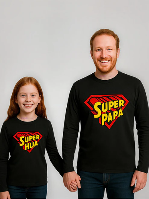 Polera Manga Larga Pack Papá Super Papá Super Hija Grafimax 1