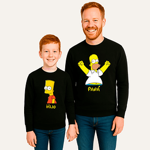 Polera Manga Larga Pack Papá Hijo Homero Y Bart Grafimax