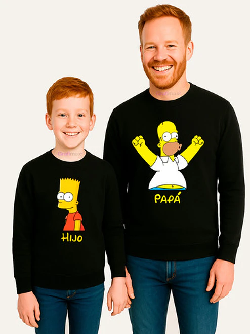 Polera Manga Larga Pack Papá Hijo Homero Y Bart Grafimax 6