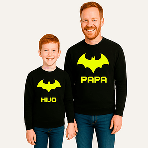 Polera Manga Larga Pack Papá Hijo Batman Superheroe Grafimax