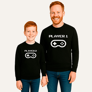 Polera Manga Larga Pack Papá Hijo Player 1 Y 2 Grafimax