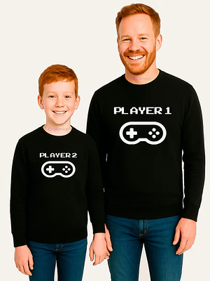 Polera Manga Larga Pack Papá Hijo Player 1 Y 2 Grafimax