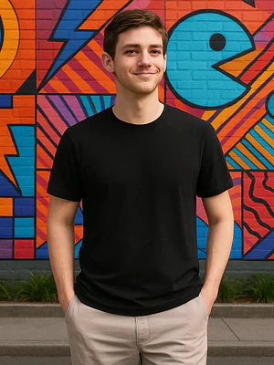 Polera Negra Premium 100% Algodón Semi Slim Fit Grafimax
