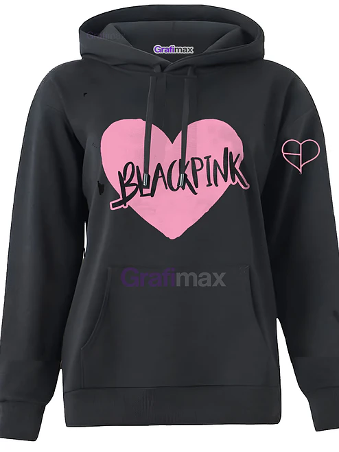 Polerón Black Corazon Estampado Atras Adelante Kpop Música Grafimax 1