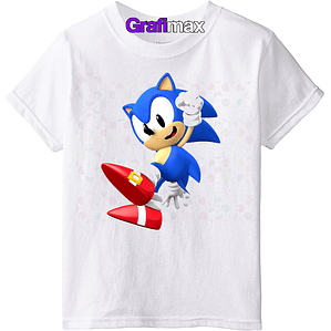 Polera Sonic Sega Blanca Niño Jump Video Game Grafimax
