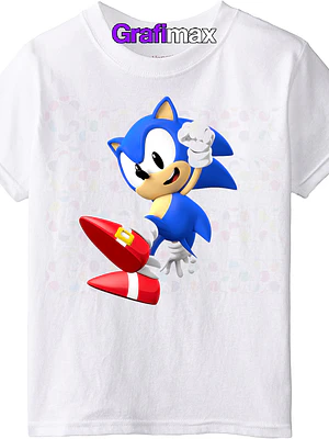 Polera Sonic Sega Blanca Niño Jump Video Game Grafimax