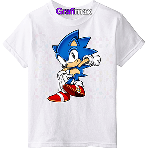 Polera Sonic Sega Blanca Niño Salto Video Game Grafimax
