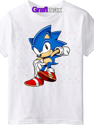 Polera Sonic Sega Blanca Niño Salto Video Game Grafimax