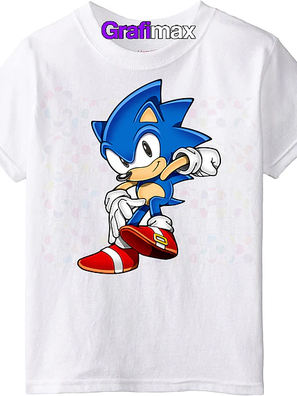 Polera Sonic Sega Blanca Niño Salto Video Game Grafimax 1