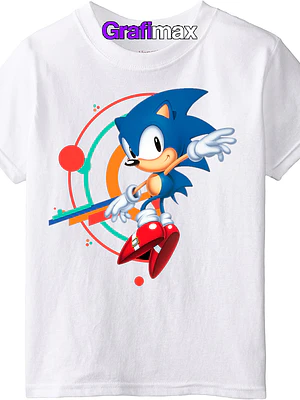 Polera Sonic Sega Blanca Niño Video Game Grafimax