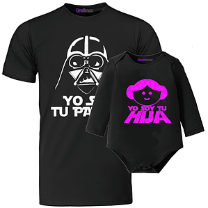 Pack Polera Papá E Hija Soy Tu Padre Y Leia Familia Body Negro Grafimax