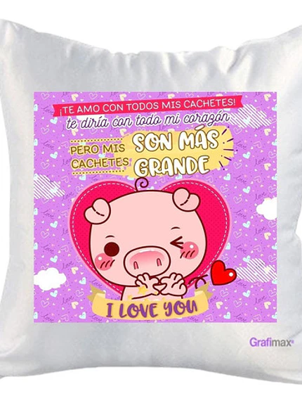 Cojín Blanco Felpa Cerdito Te Amo 40x40 Grafimax 1