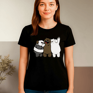 Polera Negra Mujer Osos Escandalosos Dibujo Animado Grafimax