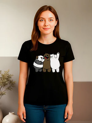 Polera Negra Mujer Osos Escandalosos Dibujo Animado Grafimax
