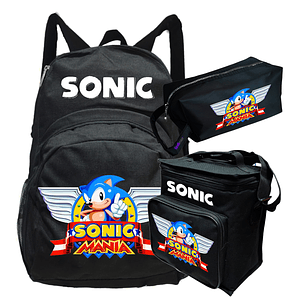 Mochila Sonic Mania Pack Lonchera Estuche Negro Grafimax