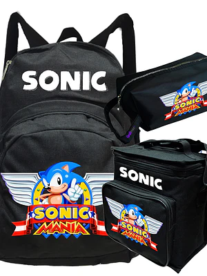 Mochila Sonic Mania Pack Lonchera Estuche Negro Grafimax