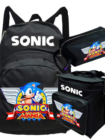 Mochila Sonic Mania Pack Lonchera Estuche Negro Grafimax 1