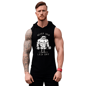 Polera Musculosa Capucha Never Skip Leg Day Gym Grafimax