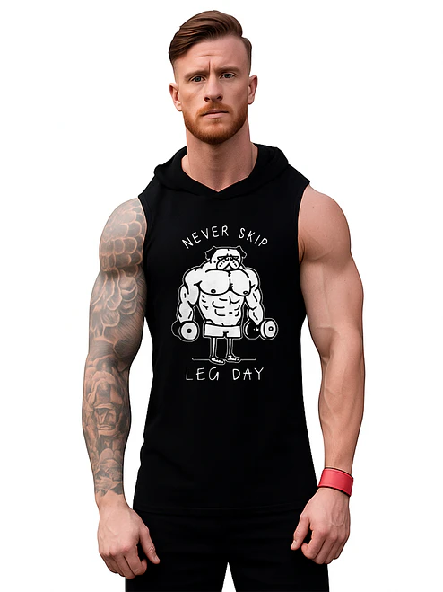 Polera Musculosa Capucha Never Skip Leg Day Gym Grafimax 1