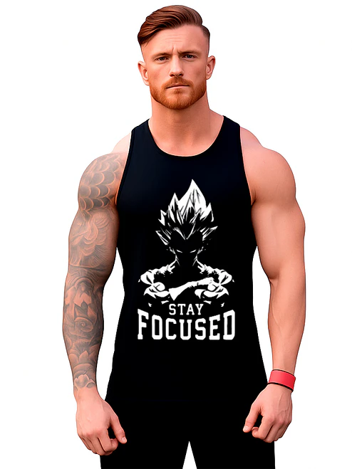 Polera Sin Manga Musculosa Stay Focused Vegeta Grafimax 1