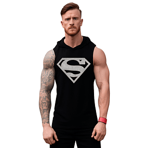 Polera Musculosa Capucha Superman Logo Gris Dc Superheroes