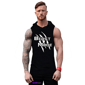 Polera Musculosa Capucha Beast Mode Sudadera Gym Grafimax