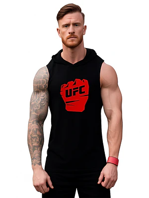 Polera Musculosa Capucha Ufc Puño Logo Rojo Hombre Grafimax