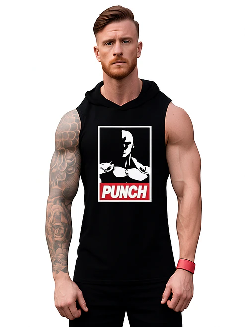Polera Musculosa Capucha One Puch Man Sudadera Gym Anime Grafimax 1