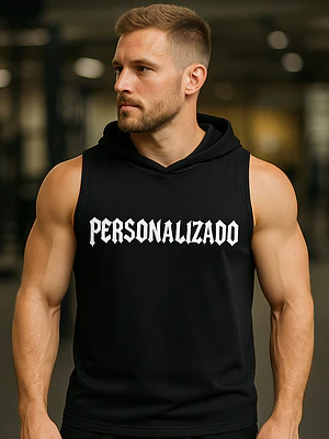 Polera Musculosa con Capucha Personalizada Negra 100% Algodón - Grafimax