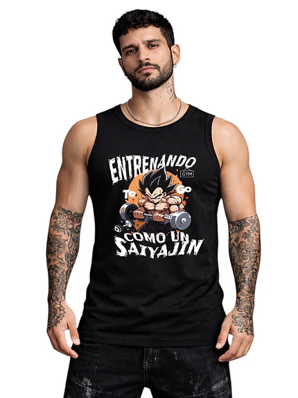 Polera Sin Mangas Entrenando Como Saiyajin Dbz Dtf Grafimax 1