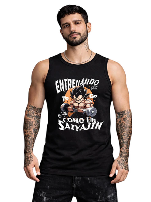 Polera Sin Mangas Entrenando Como Saiyajin Dbz Dtf Grafimax 1
