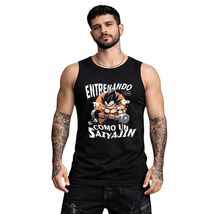 Polera Sin Mangas Entrenando Como Saiyajin Dbz Dtf Grafimax 1