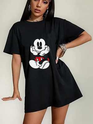 Polera Raton Mickey Seated Oversize Mujer Negra Grafimax