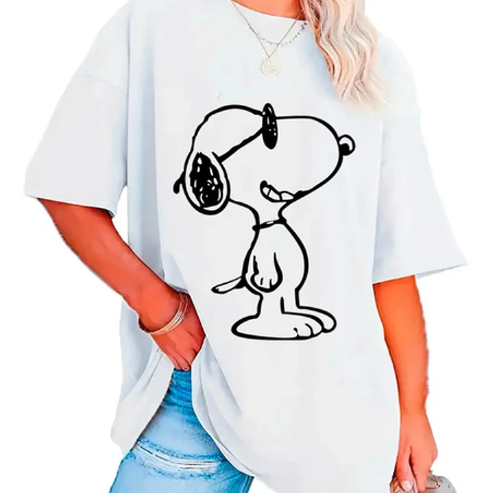 Polera Snoopy Mujer Oversize Blanca Grafimax 3