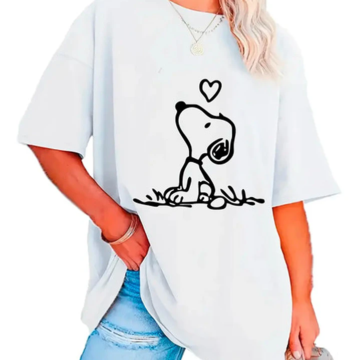 Polera Snoopy Mujer Oversize Blanca Grafimax 4