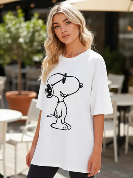 Polera Snoopy Mujer Oversize Blanca Grafimax 1
