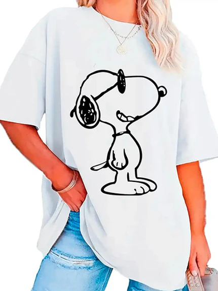 Polera Snoopy Mujer Oversize Blanca Grafimax 3