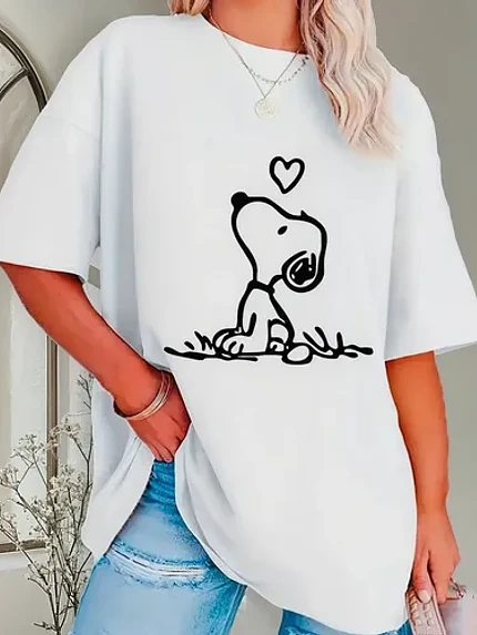 Polera Snoopy Mujer Oversize Blanca Grafimax 1