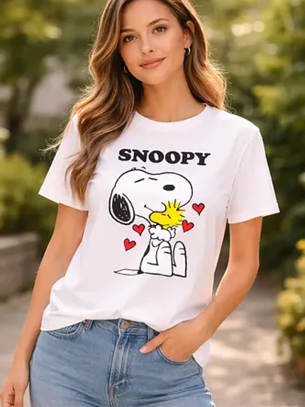 Polera Snoopy Woodstock Hug Algodón Mujer Grafimax 1