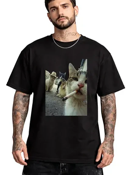 Polera Gatitos Divertidos Gato Smoke Meme Oversize Grafimax 1