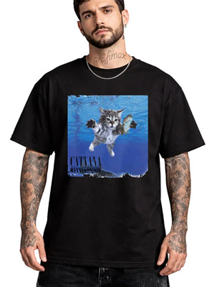 Polera Gatito Divertido Nirvana Meme Oversize Grafimax 1