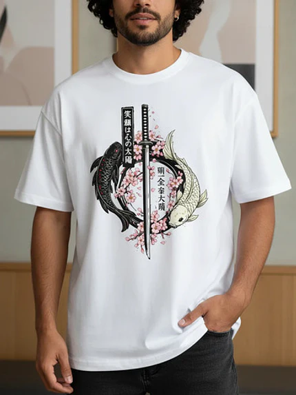 Polera Pez Koi Estilo Japones Oversize Hombre Grafimax 1