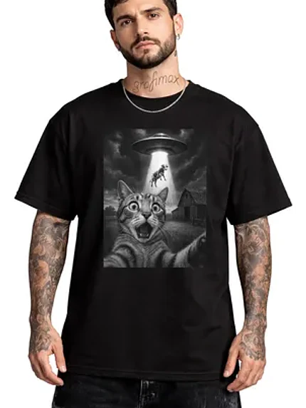 Polera Gatito Divertido Gato Abducción  Meme Grafimax 1