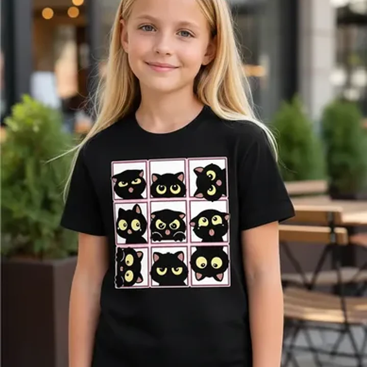 Polera Niña Gatitos Caritas Meme Niñas Algodón Grafimax 1