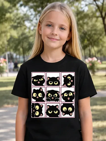 Polera Niña Gatitos Caritas Meme Niñas Algodón Grafimax 2