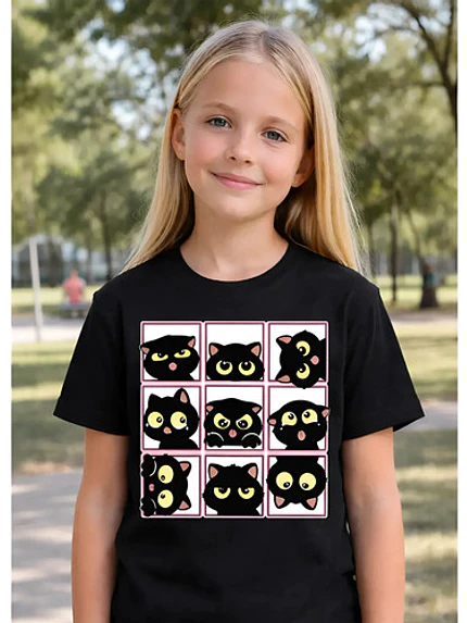 Polera Niña Gatitos Caritas Meme Niñas Algodón Grafimax 3