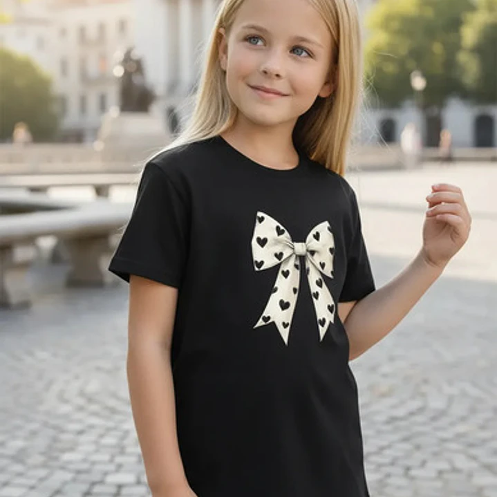 Polera Niña Lazo Coquette Cute Niñas Algodón Grafimax 1