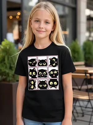 Polera Niña Gatitos Caritas Meme Niñas Algodón Grafimax